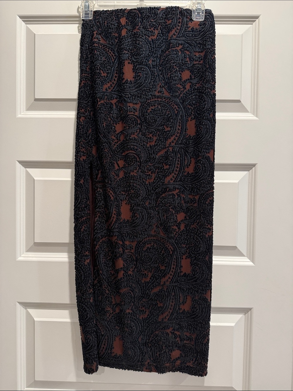 Free People Black Paisley Lace Maxi Skirt with Brown Underlay